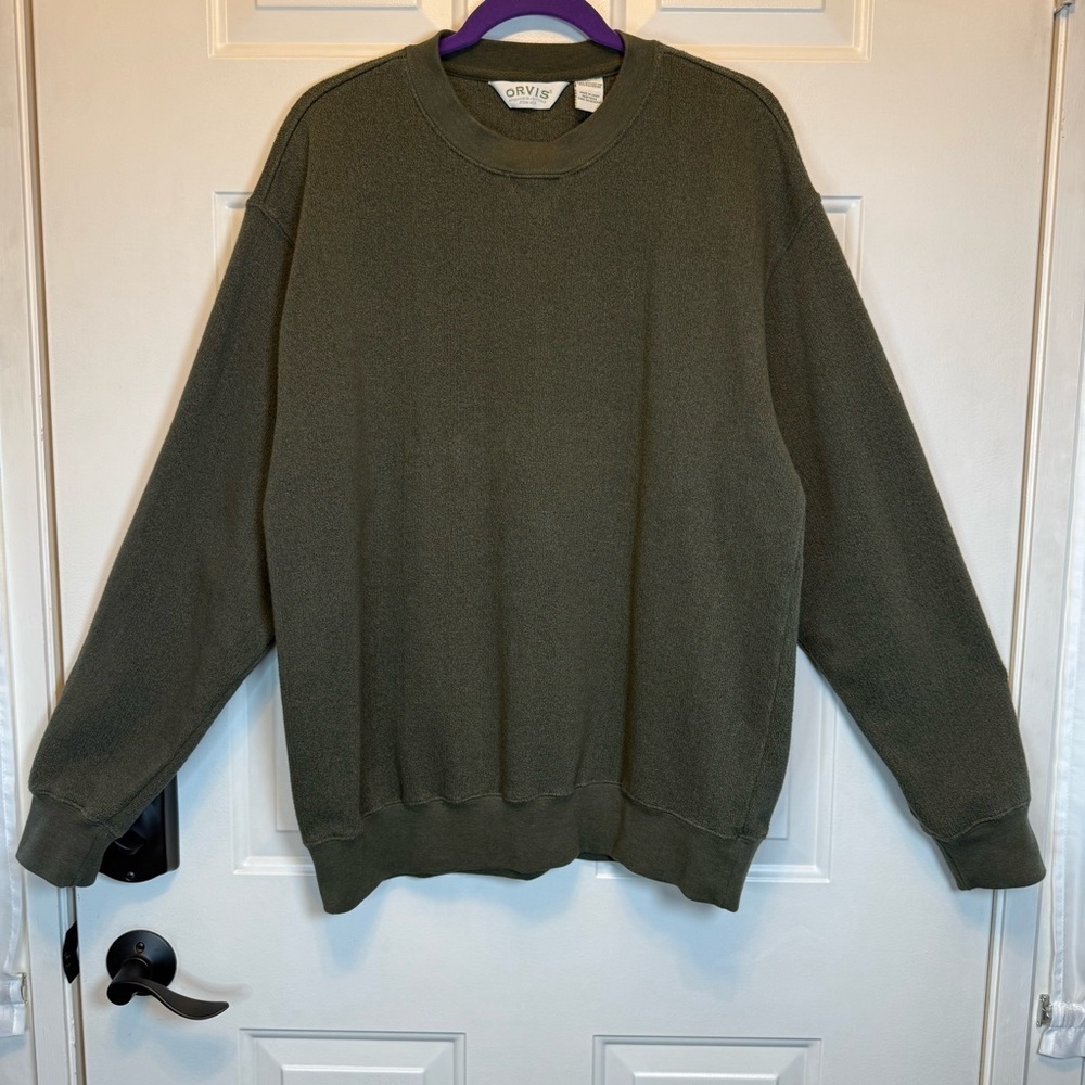 Orvis Men's Crewneck Sweatshirt Sz L Heavyweight Olive Green